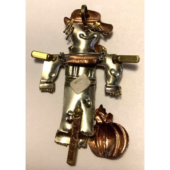 Mexico Metal Scarecrow & Pumpkin Brooch — 3.5” - Picture 9 of 13